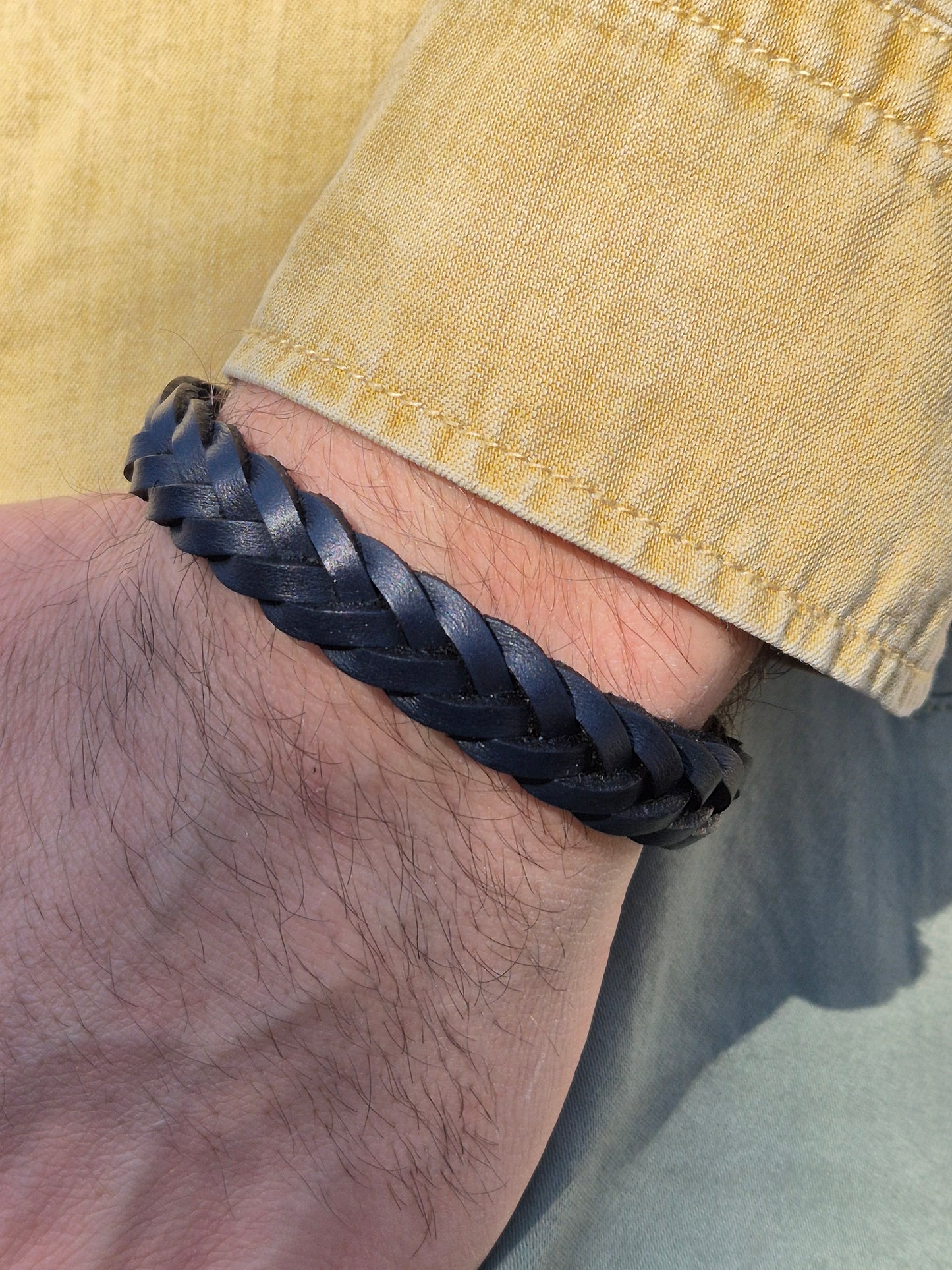 Lederarmband Dunkelblau geflochten