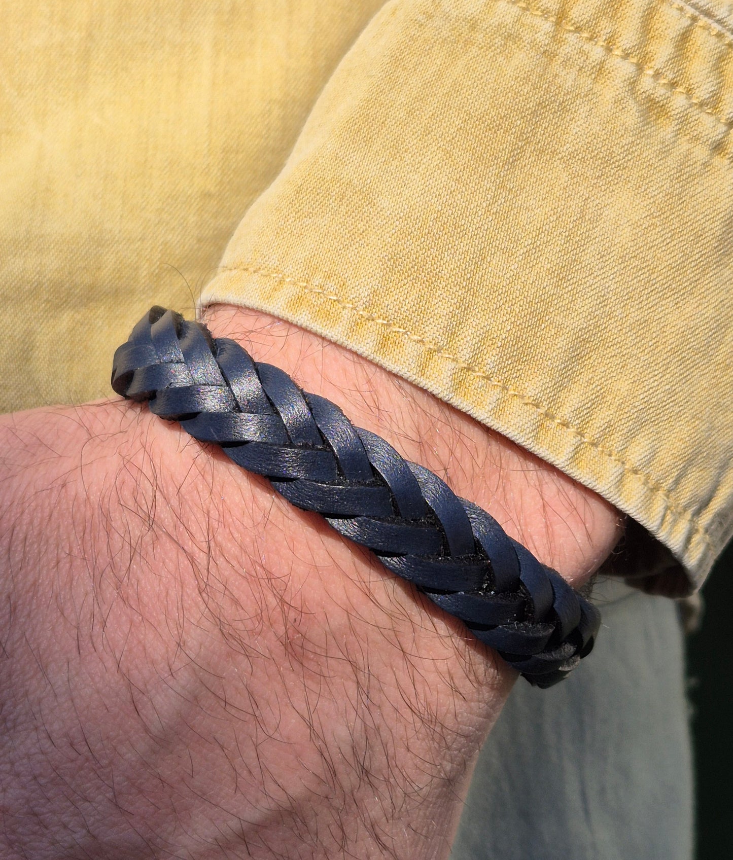 Lederarmband Dunkelblau geflochten