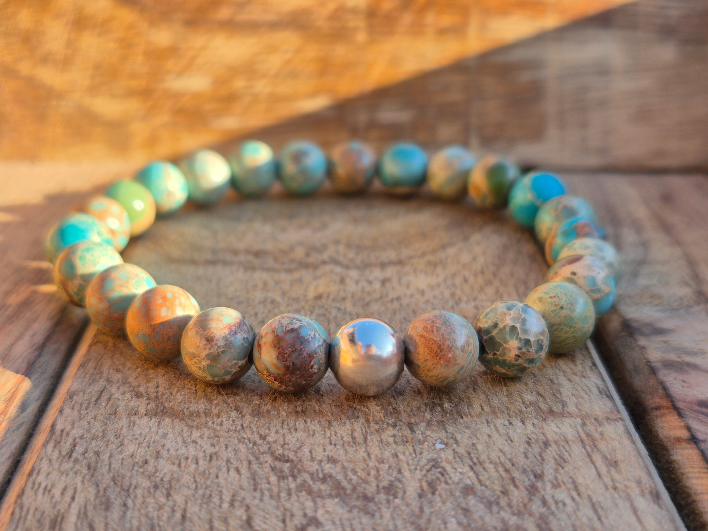 Nahle® 8mm Naturstein-Armband Beiger Variscit mit 925 Silberperle