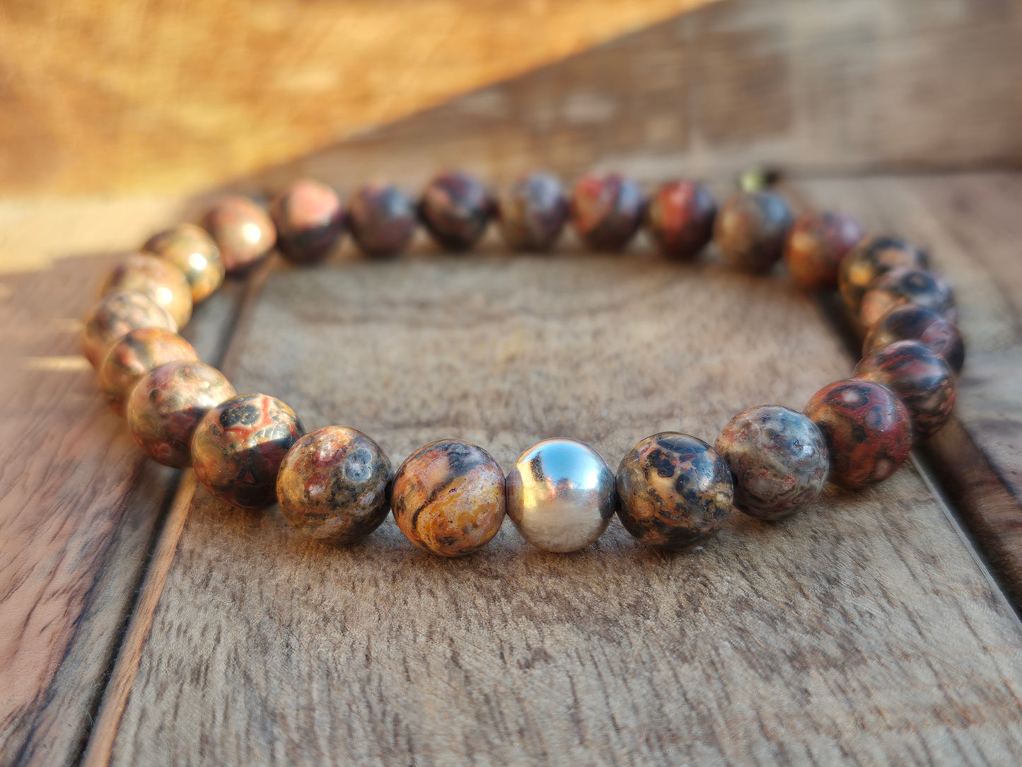 Nahle® 8mm Naturstein-Armband Jaspis mit 925 Silberperle