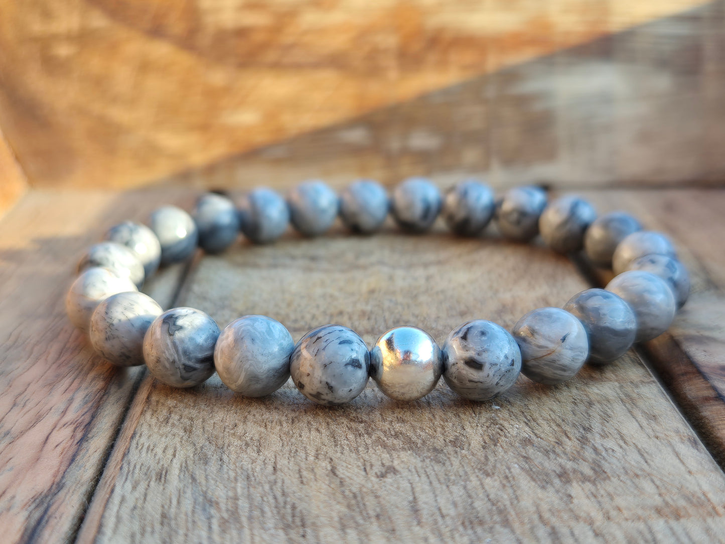 Nahle® 8mm Naturstein-Armband Jaspis mit 925 Silberperle