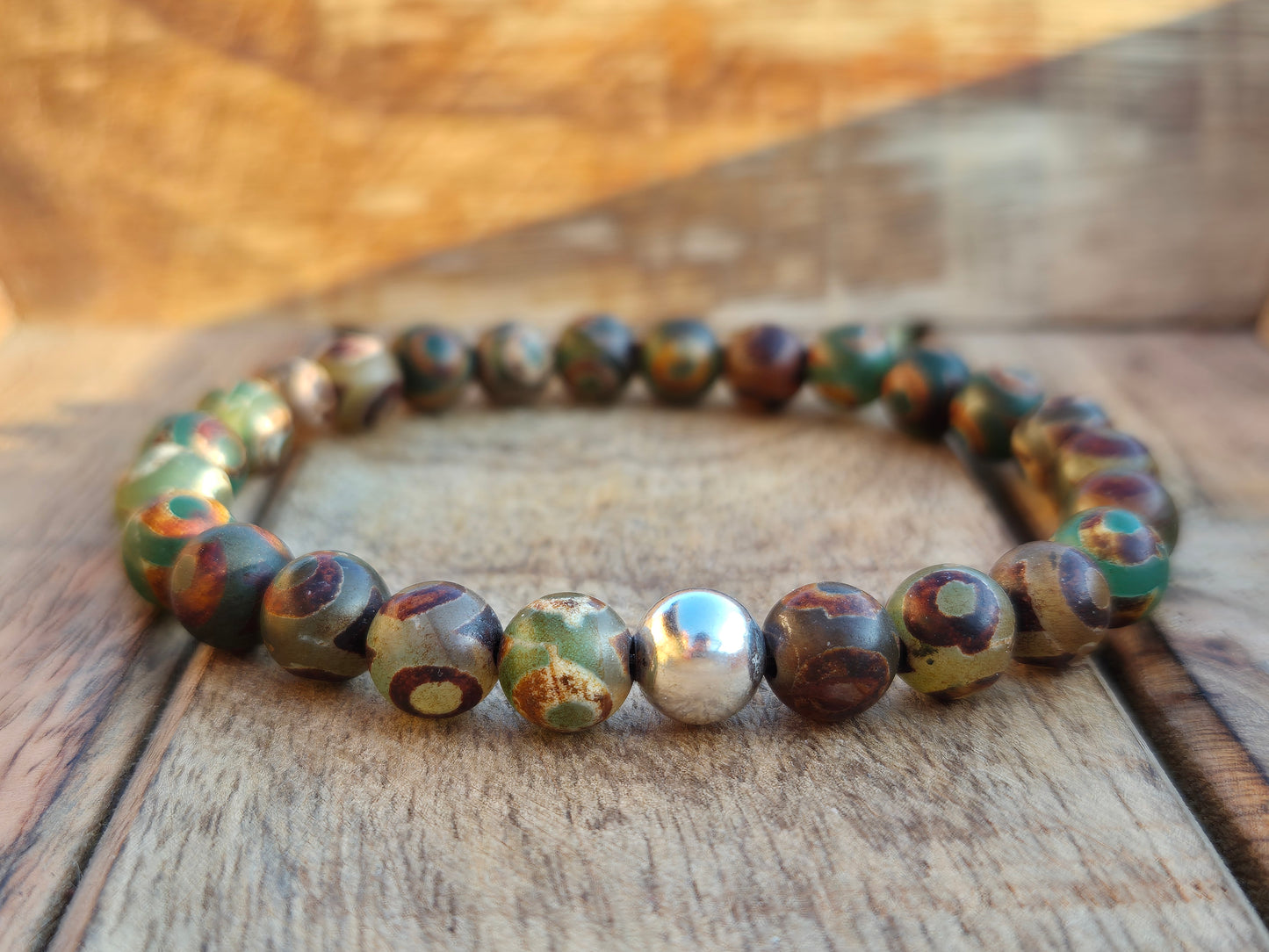 Nahle® 8mm Naturstein-Armband Tibet mit 925 Silberperle