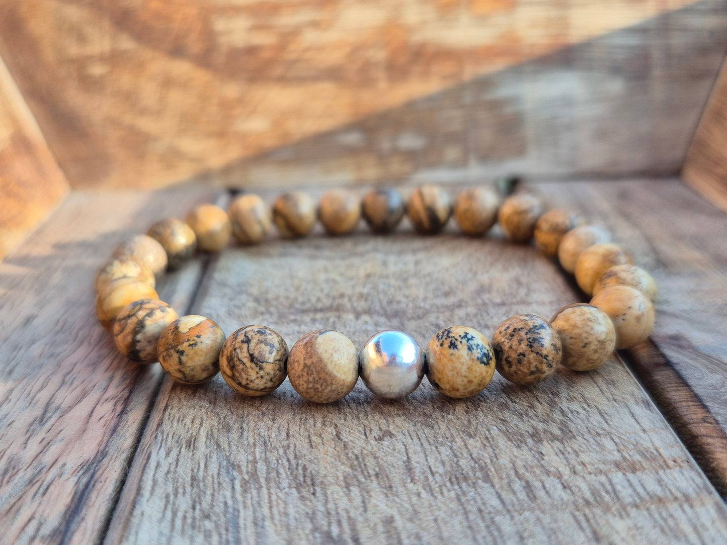 Nahle® 8mm Naturstein-Armband Jaspis mit 925 Silberperle