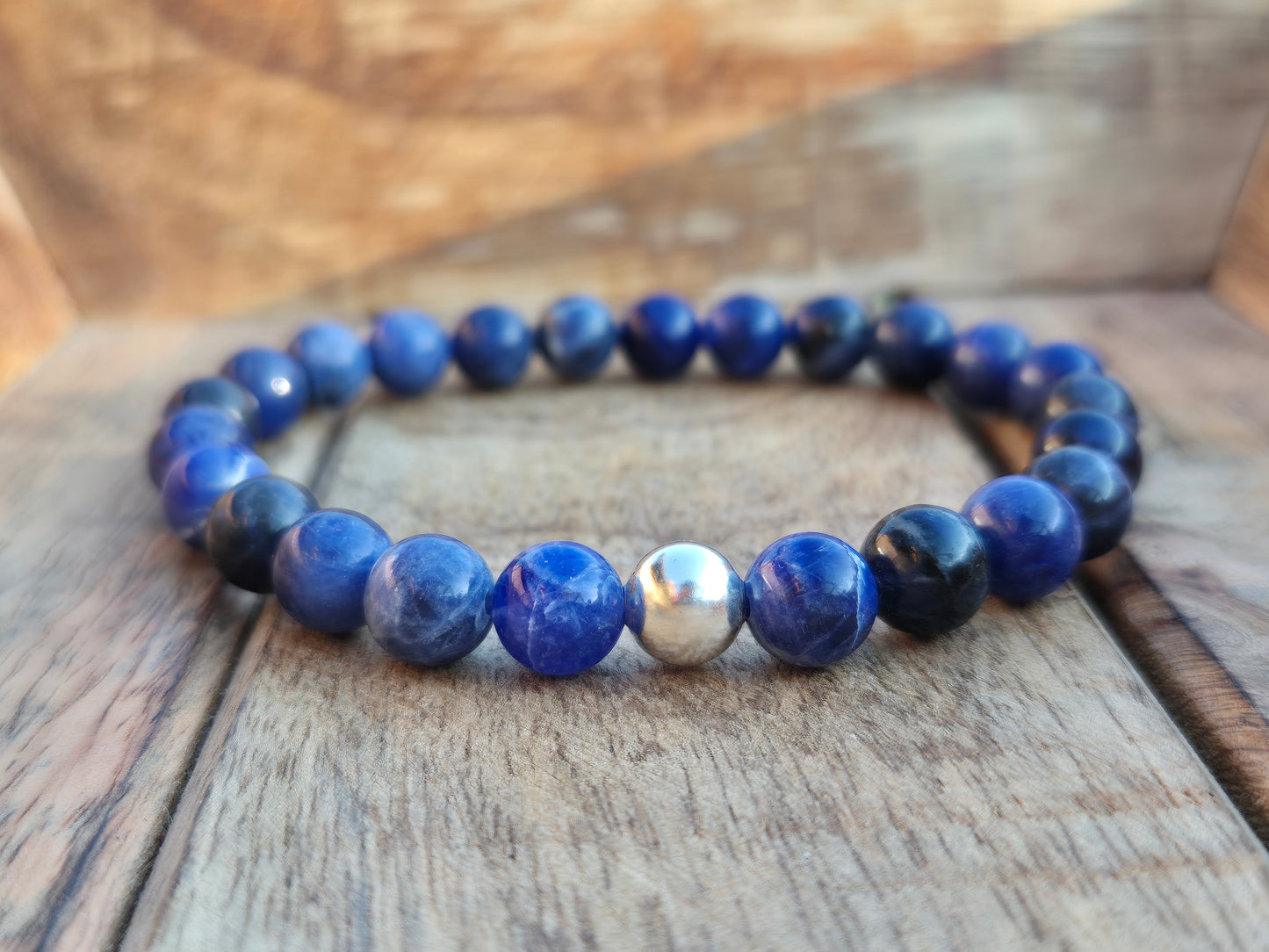 Nahle® 8mm Naturstein-Armband Sodalith mit 925 Silberperle