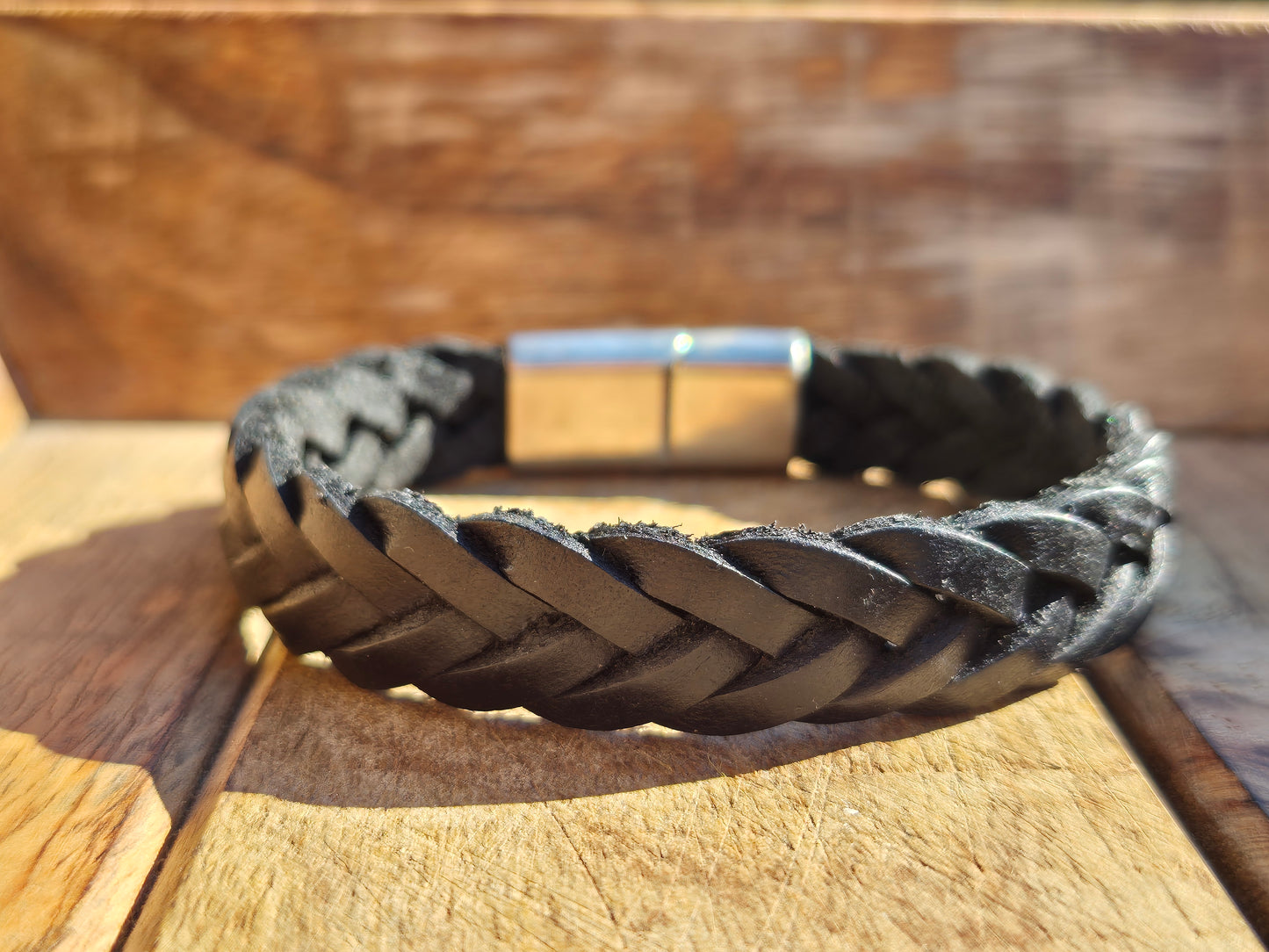 Lederarmband Schwarz geflochten