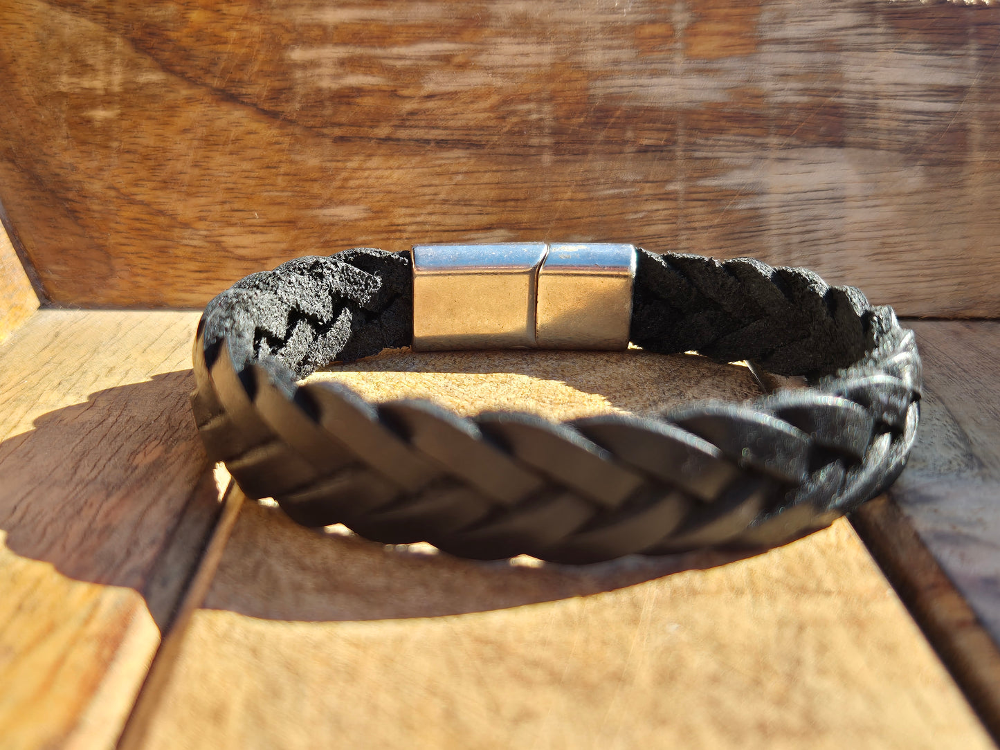 Lederarmband Schwarz geflochten