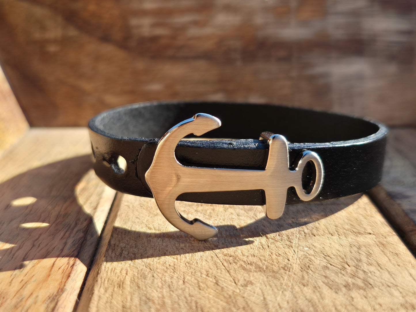 Lederarmband Schwarz Edelstahlanker
