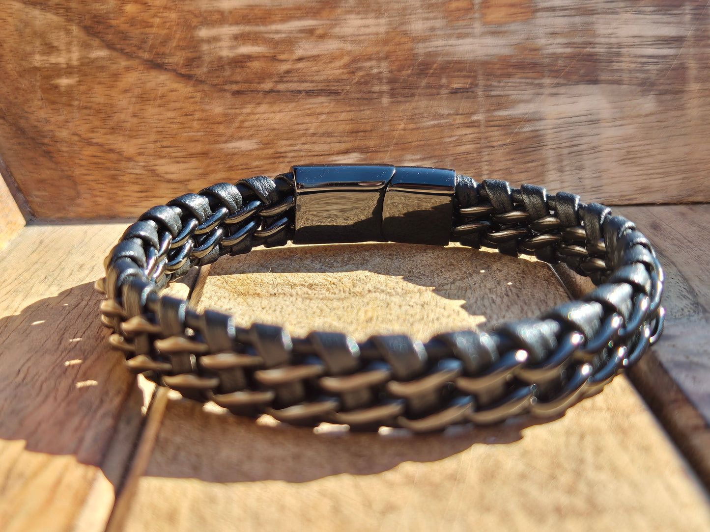 Lederarmband Schwarz Edelstahl