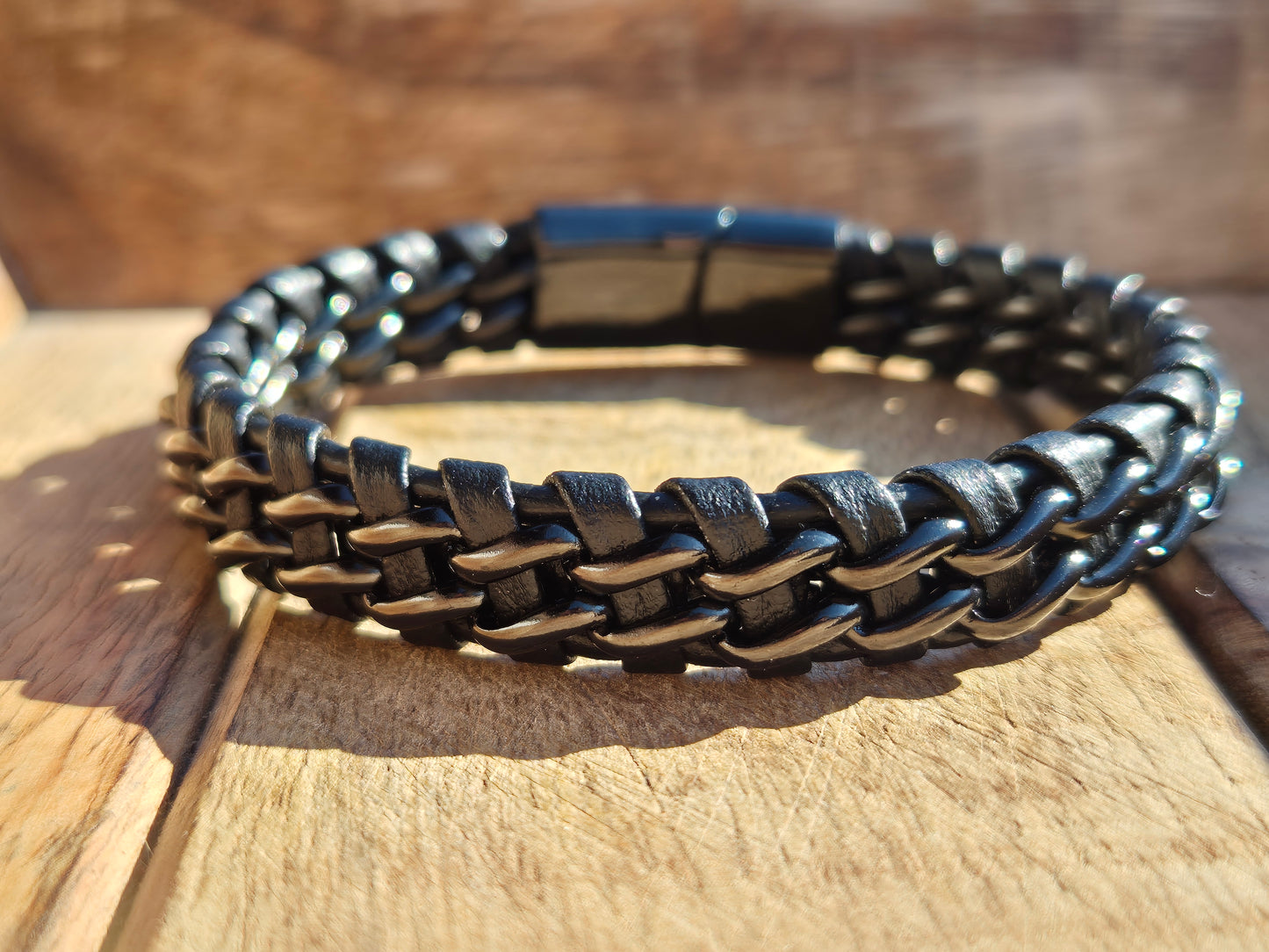 Lederarmband Schwarz Edelstahl