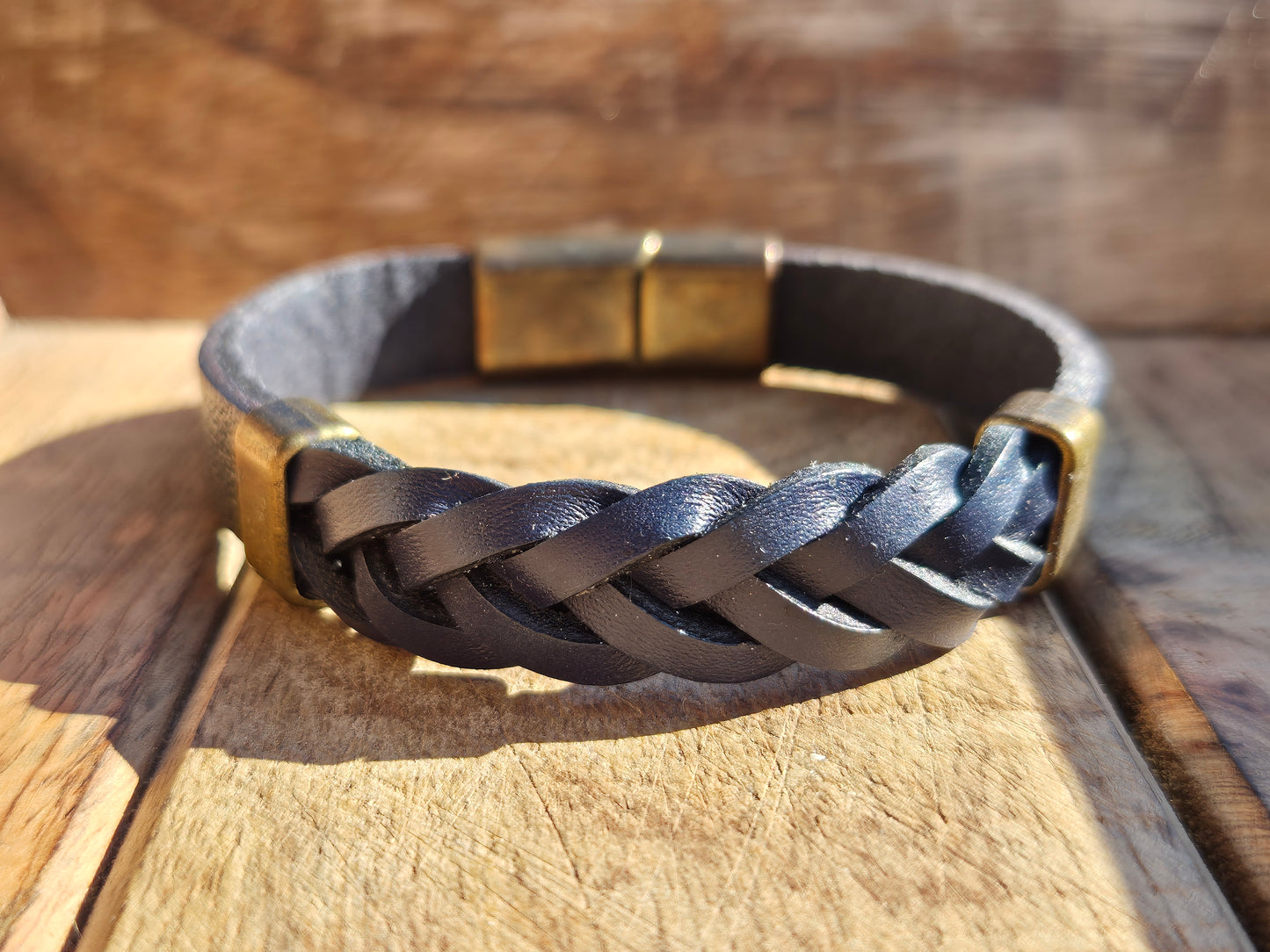 Lederarmband Schwarz Dunkelblau geflochten