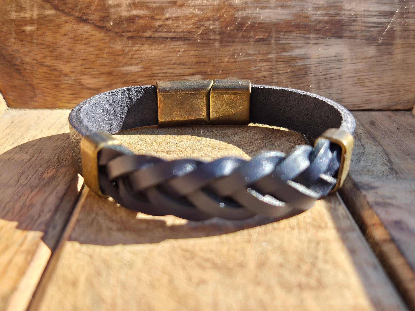 Lederarmband Schwarz Dunkelblau geflochten