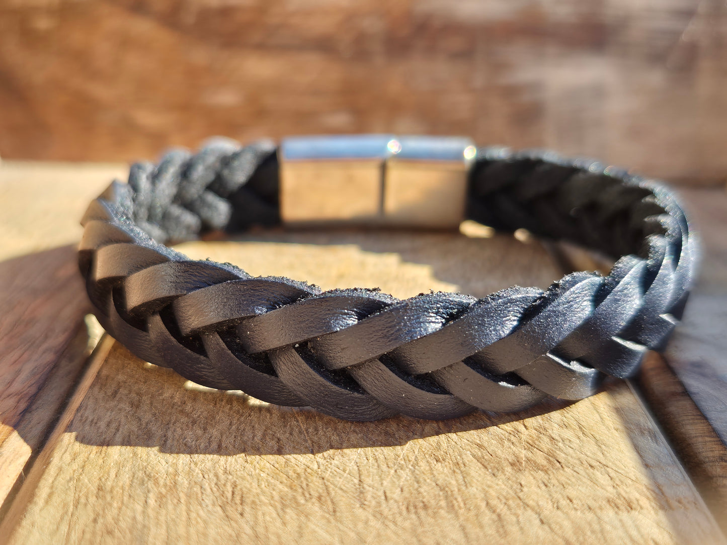 Lederarmband Dunkelblau geflochten