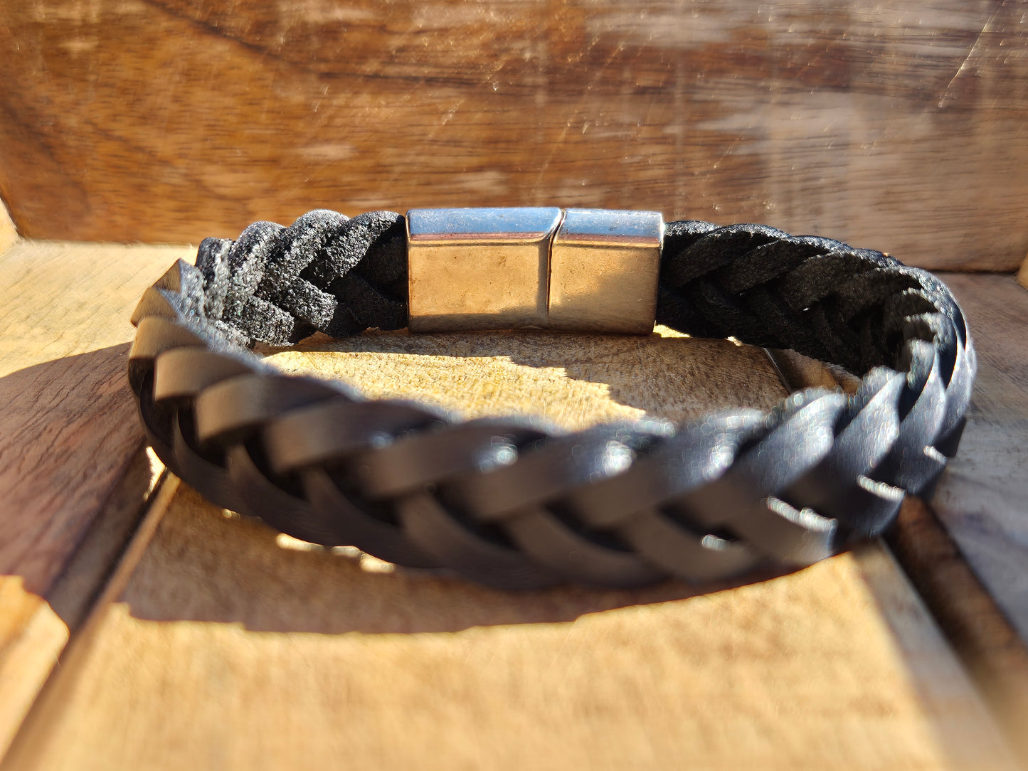 Lederarmband Dunkelblau geflochten