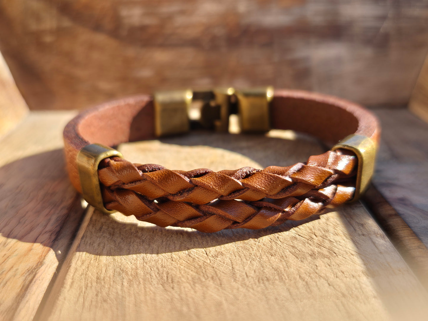 Lederarmband Hellbraun geflochten