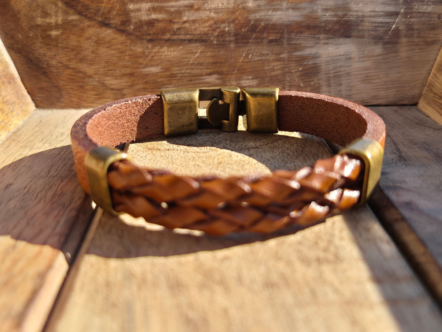 Lederarmband Hellbraun geflochten