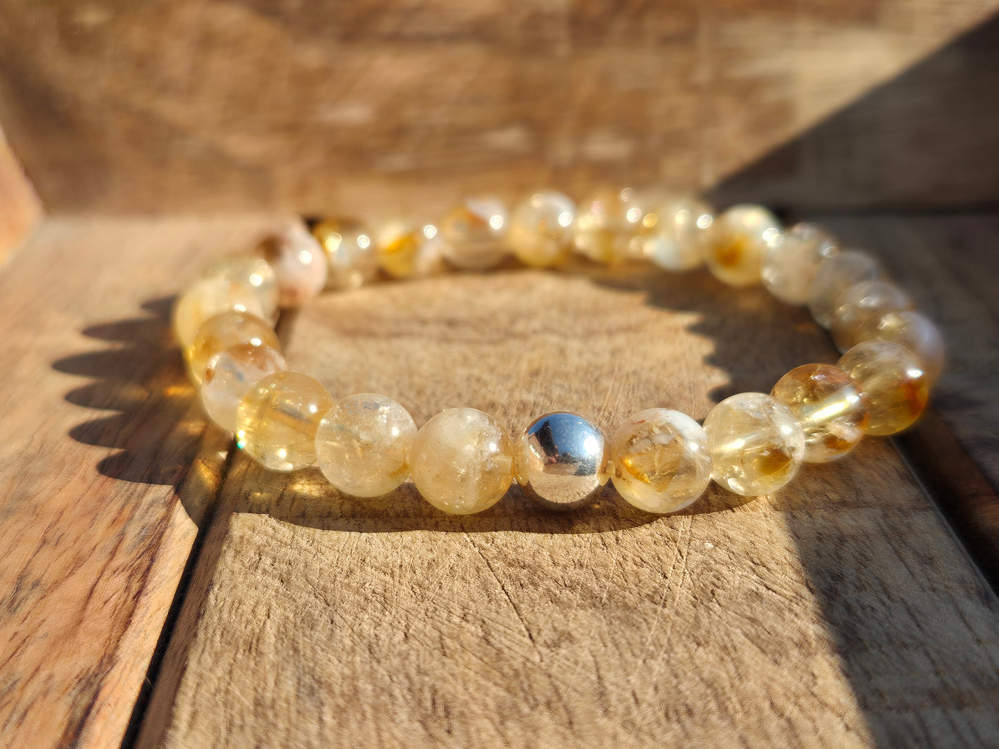 Nahle® 8mm Naturstein-Armband Citrin mit 925 Silberperle