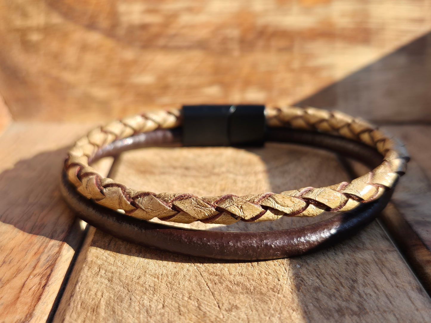 Lederarmband Dunkelbraun/Beige