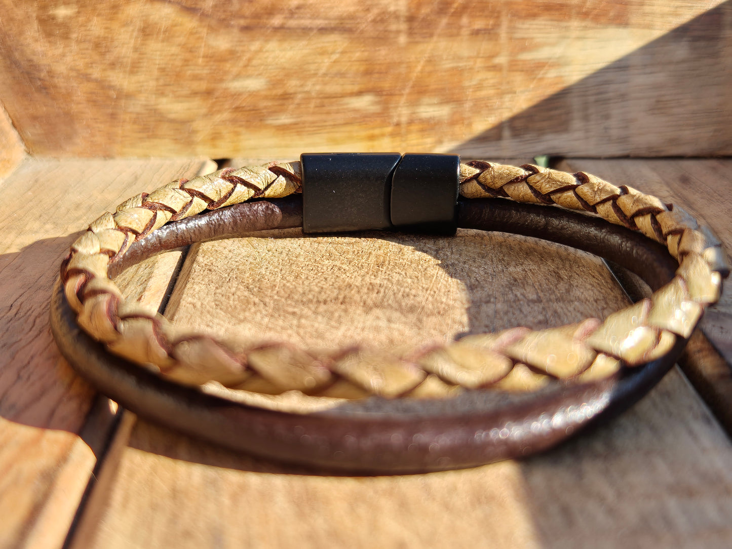 Lederarmband Dunkelbraun/Beige