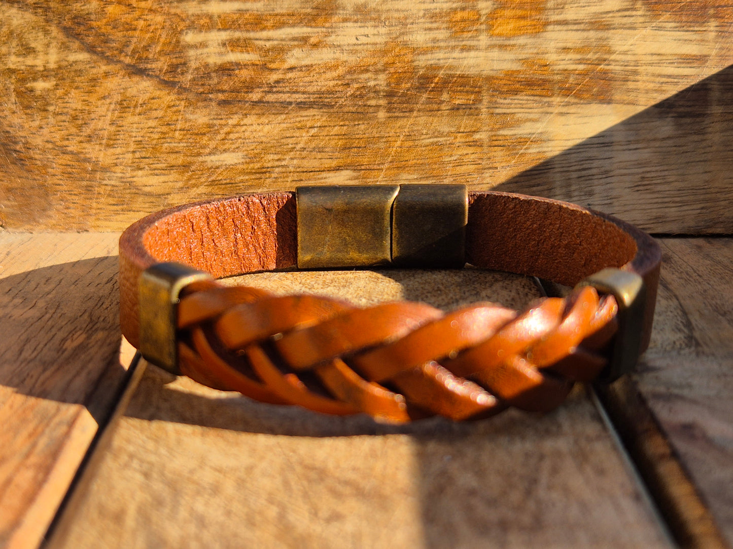 Lederarmband Hellbraun geflochten