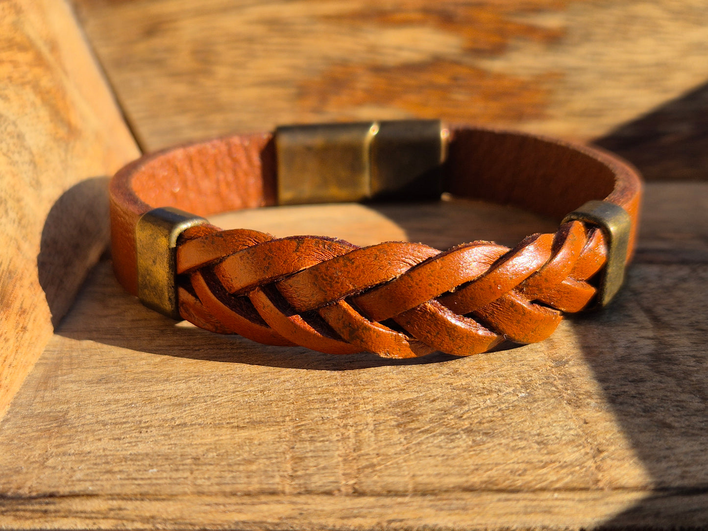 Lederarmband Hellbraun geflochten