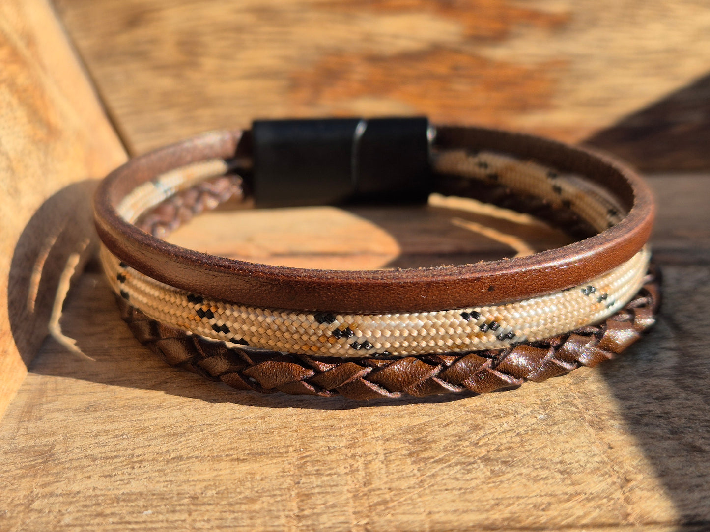 Lederarmband Dunkelbraun Stoffkordel