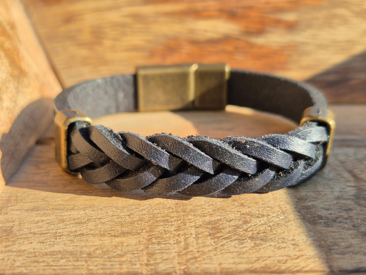 Lederarmband Schwarz geflochten