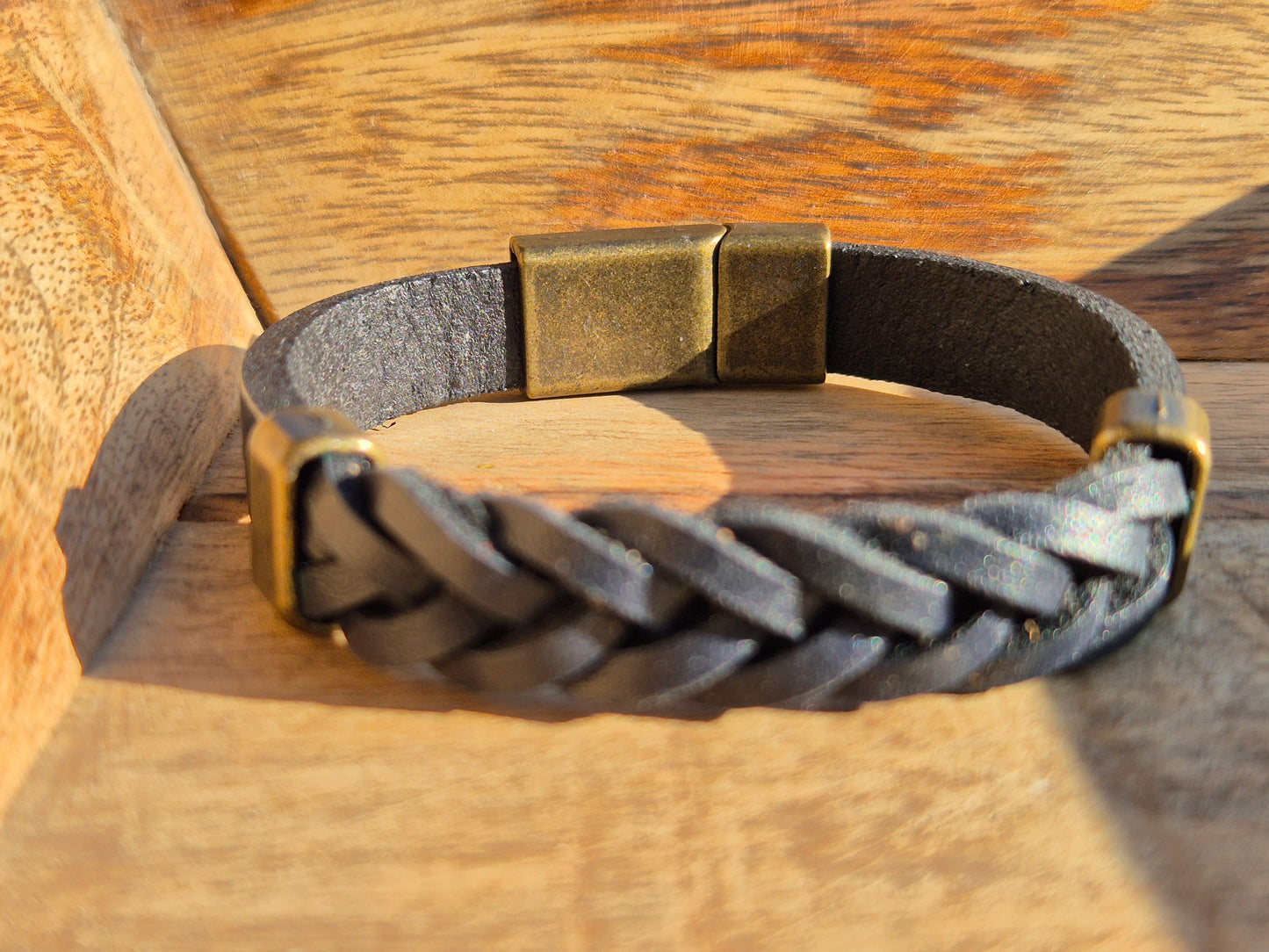 Lederarmband Schwarz geflochten