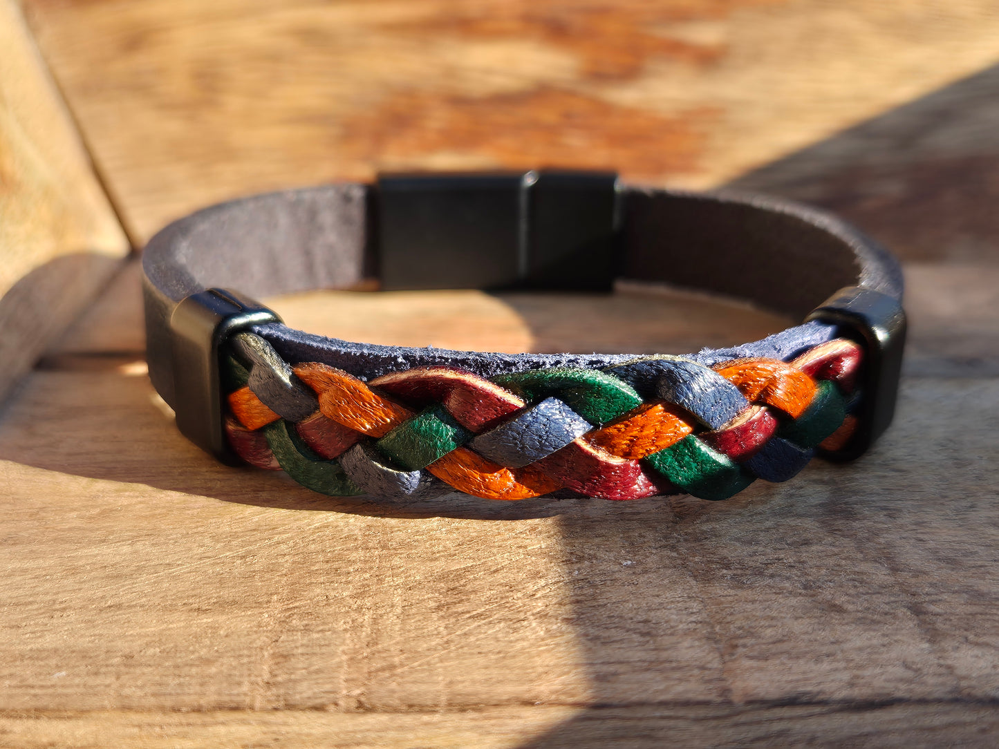 Lederarmband Dunkelblau Bunt geflochten