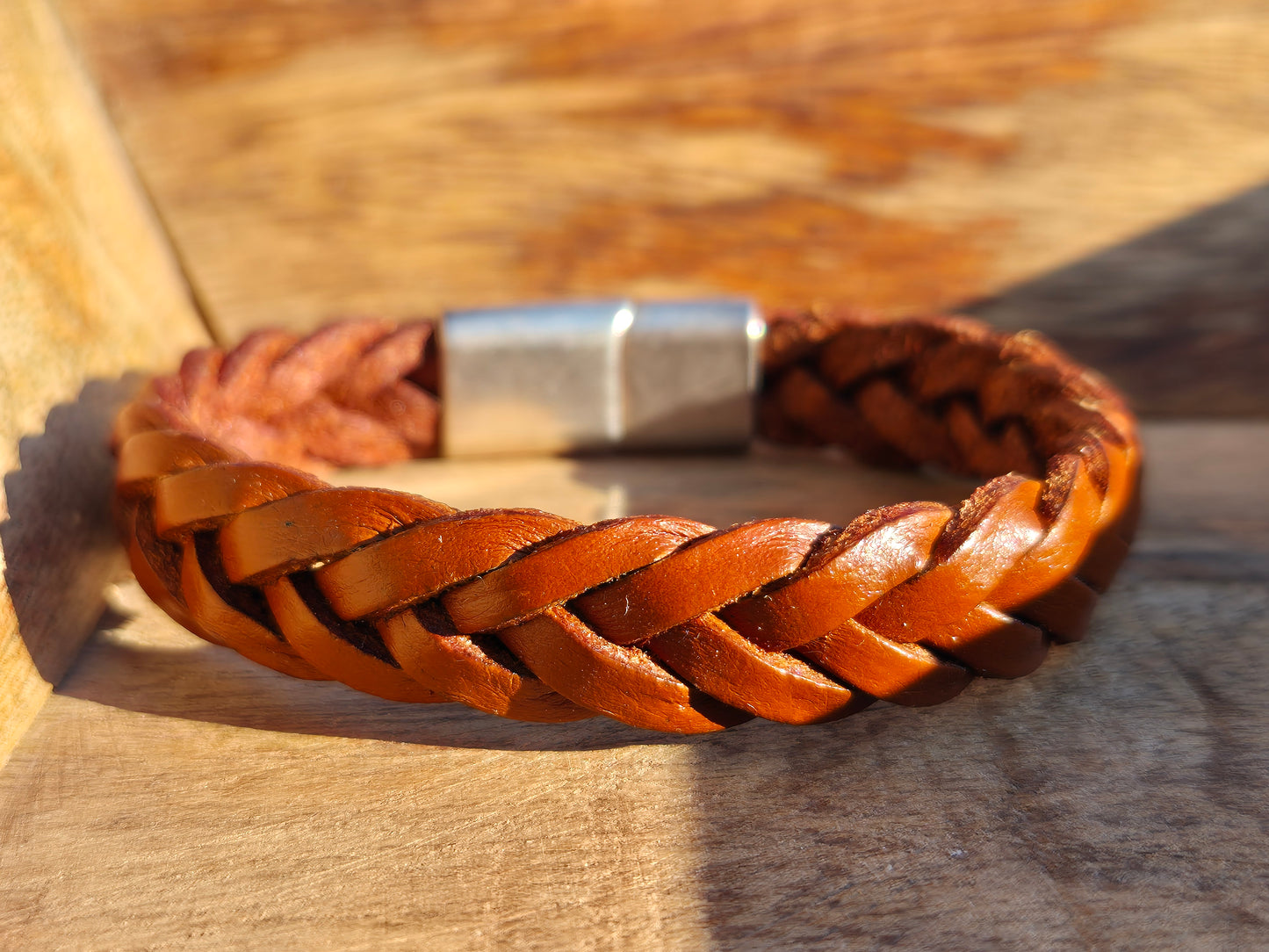 Lederarmband Hellbraun geflochten