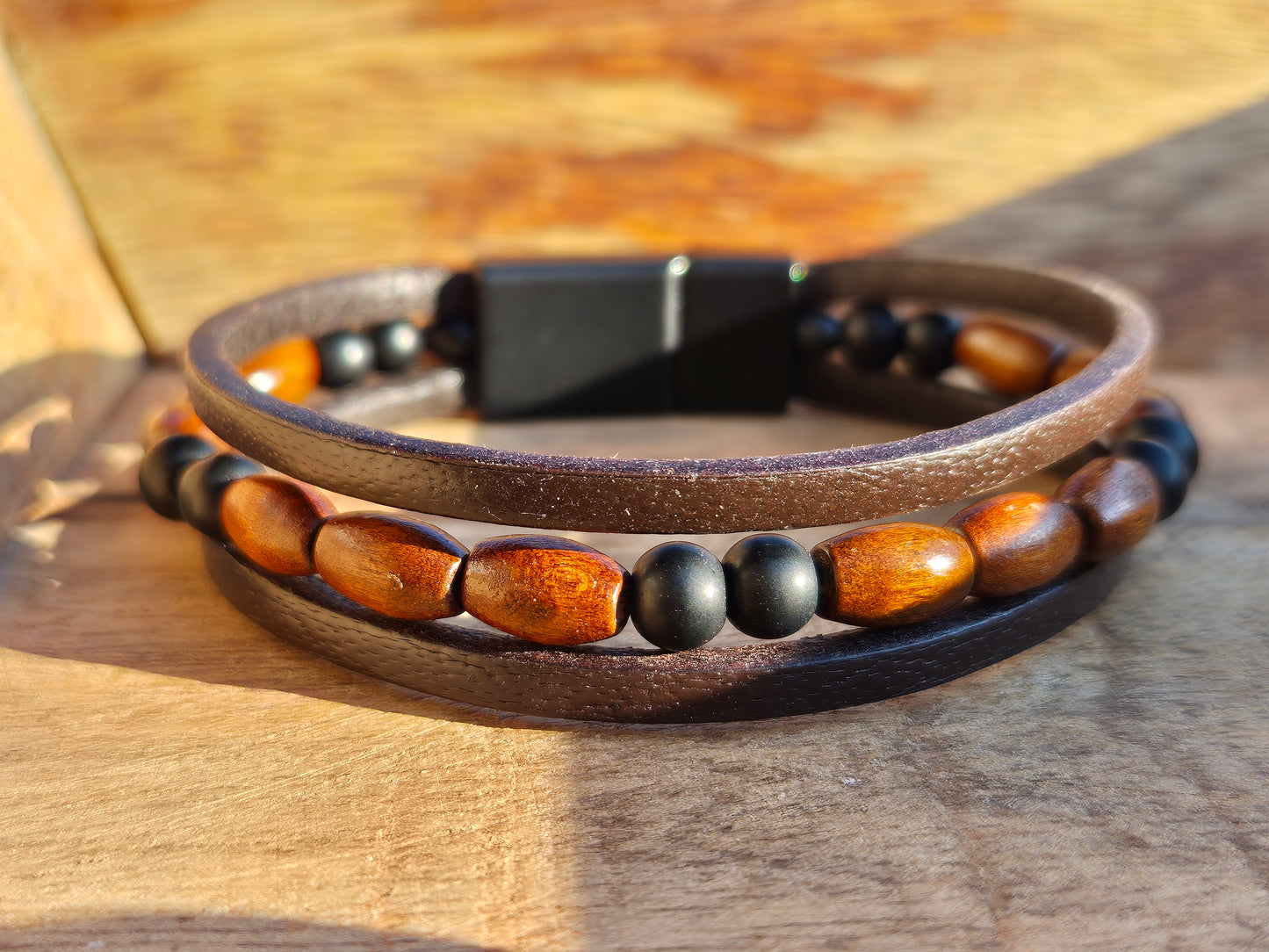 Lederarmband Holzperlen