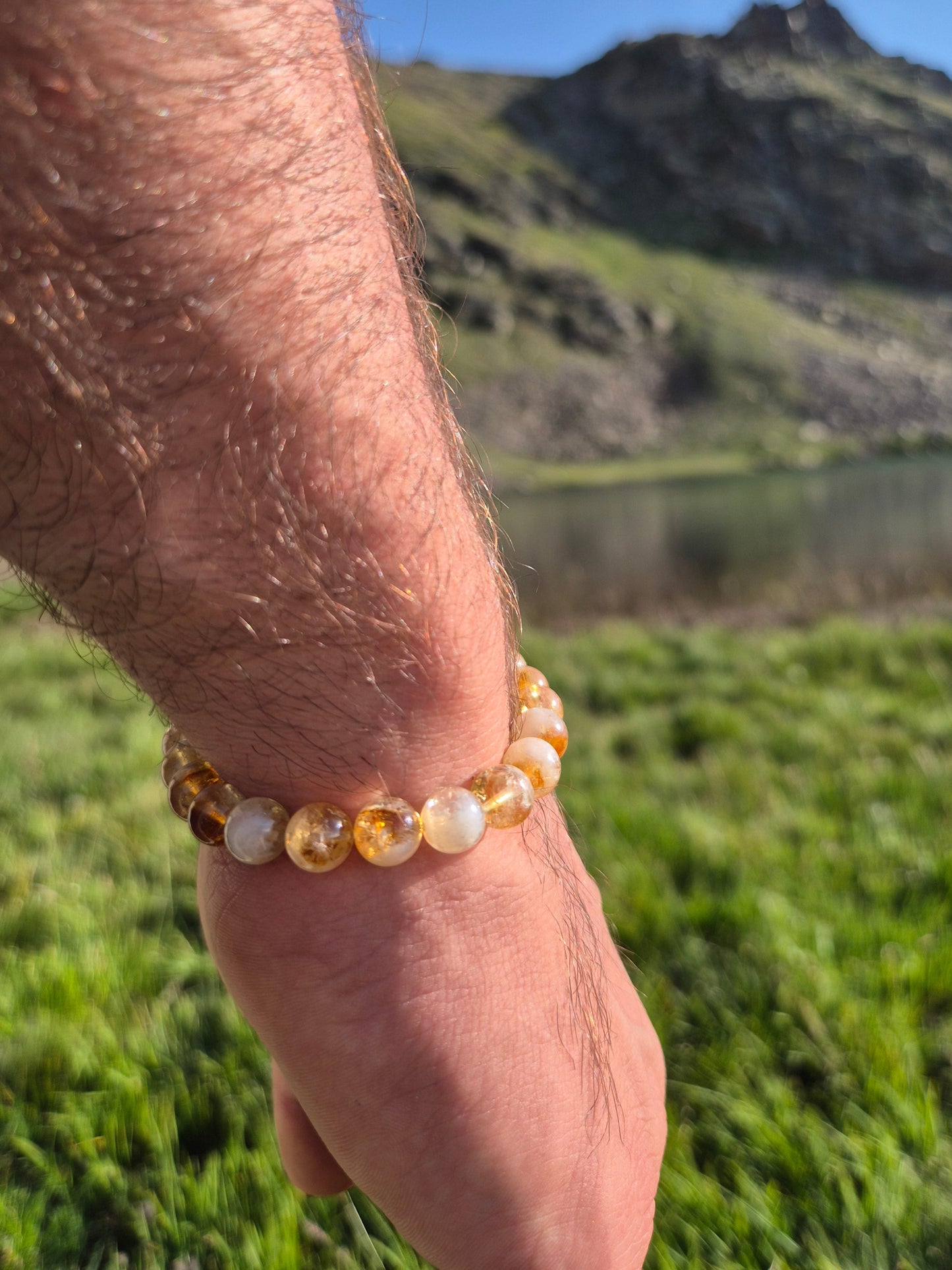 Nahle® 8mm Naturstein-Armband Citrin mit 925 Silberperle