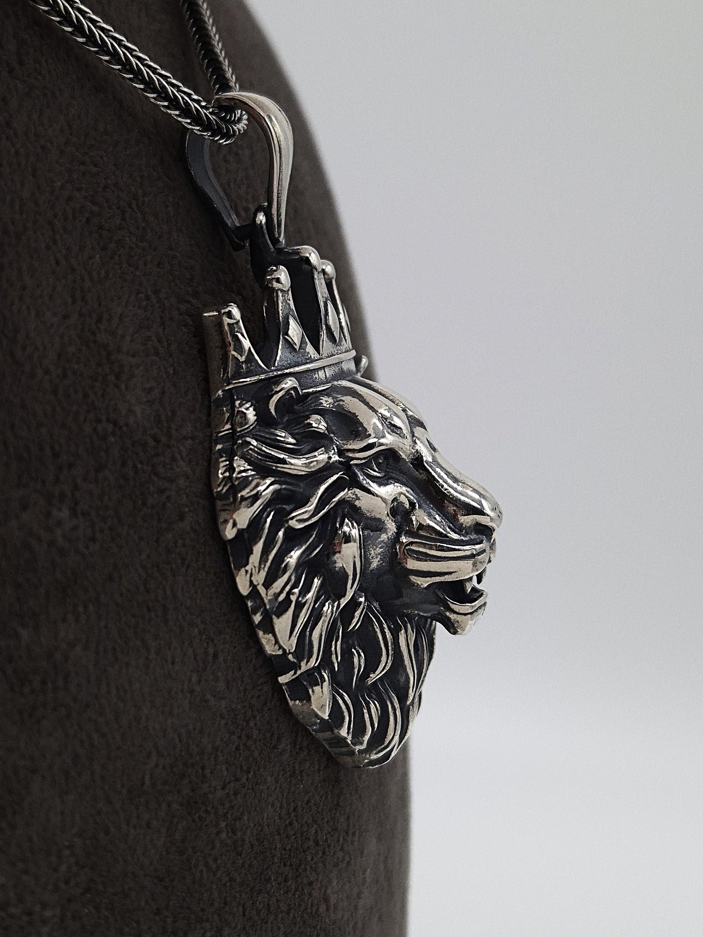 Silber Fuchsschwanzkette 925 Löwe mit Krone