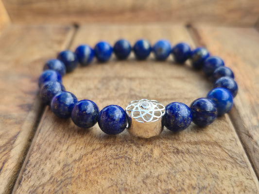 Nahle® 8mm Naturstein-Armband Sodalith Naturstein mit 925 Silberblume