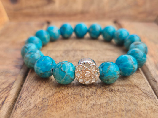 Nahle® 10mm Naturstein-Armband Türkis Naturstein mit 925 Silberblume