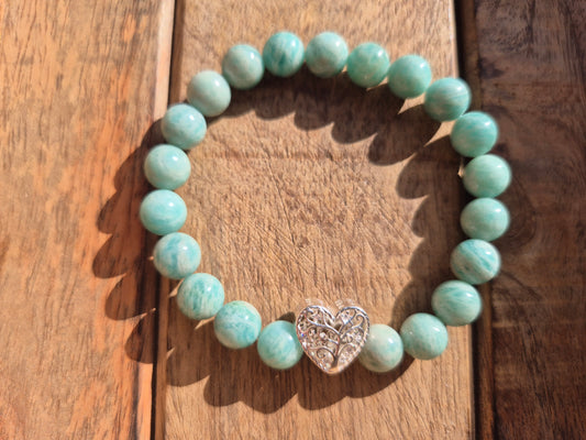 Nahle® 8mm Naturstein-Armband Amazonit Naturstein mit 925 Silberherz