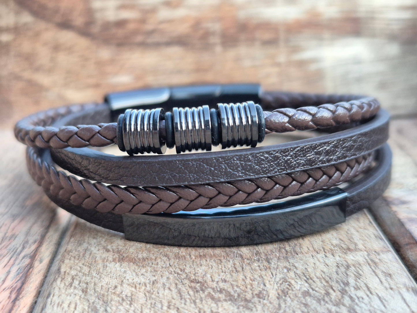 Lederarmband mit Verlängerungsglied Veltor in Schwarz-Silber-Gold-Braun