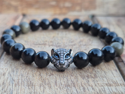 Nahle® 8mm Naturstein-Armband goldener Obsidian Panther