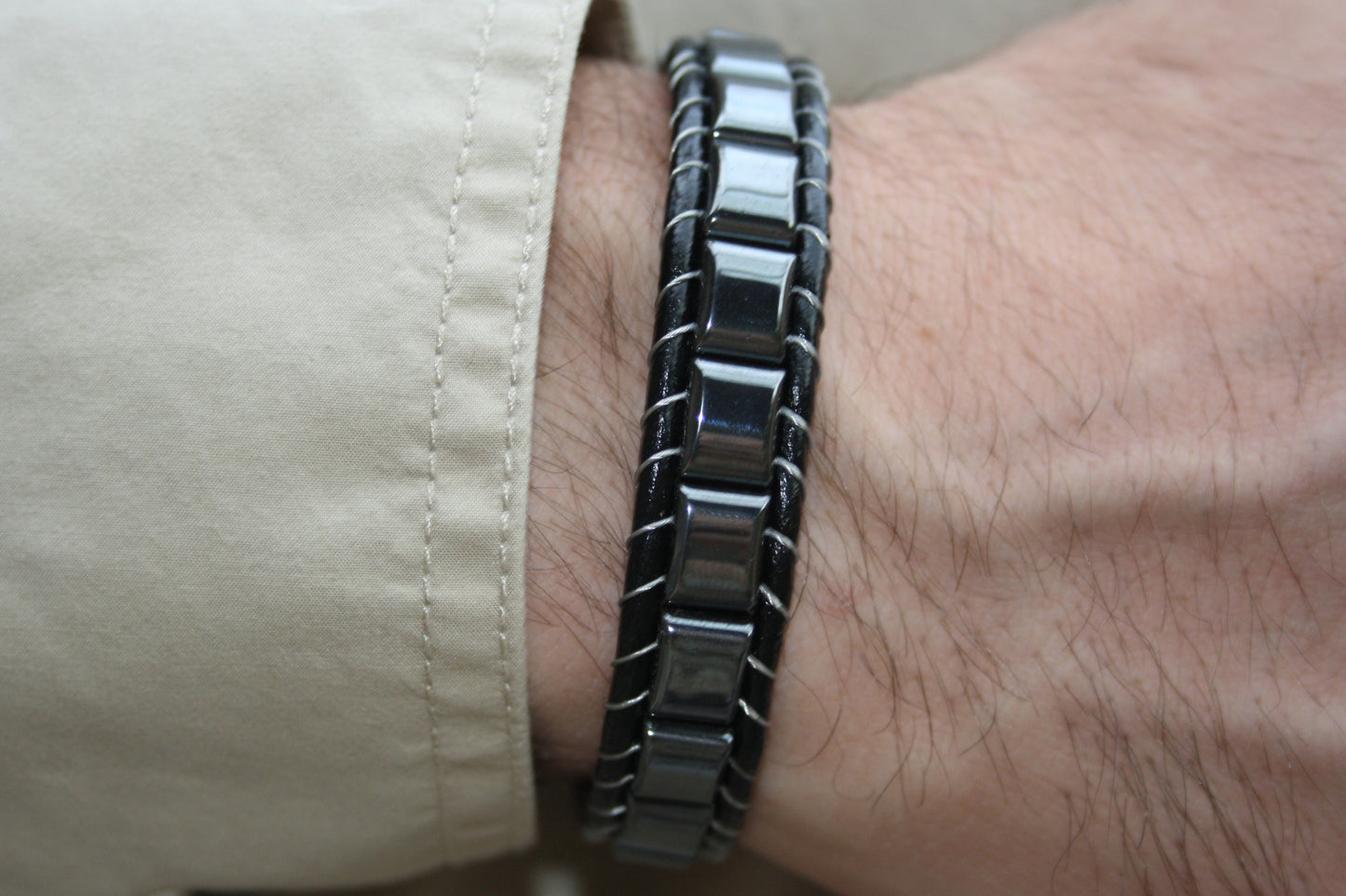 Lederarmband Hämatit