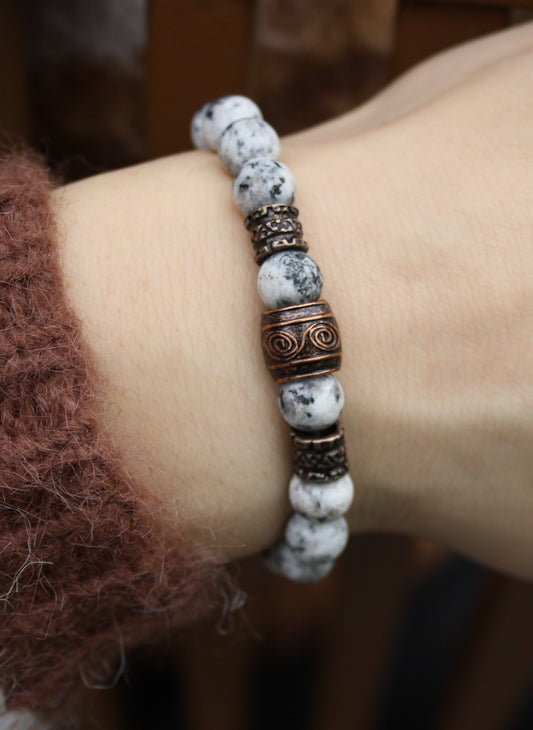 Nahle® 8mm Naturstein-Armband Antik Howlith Wikinger