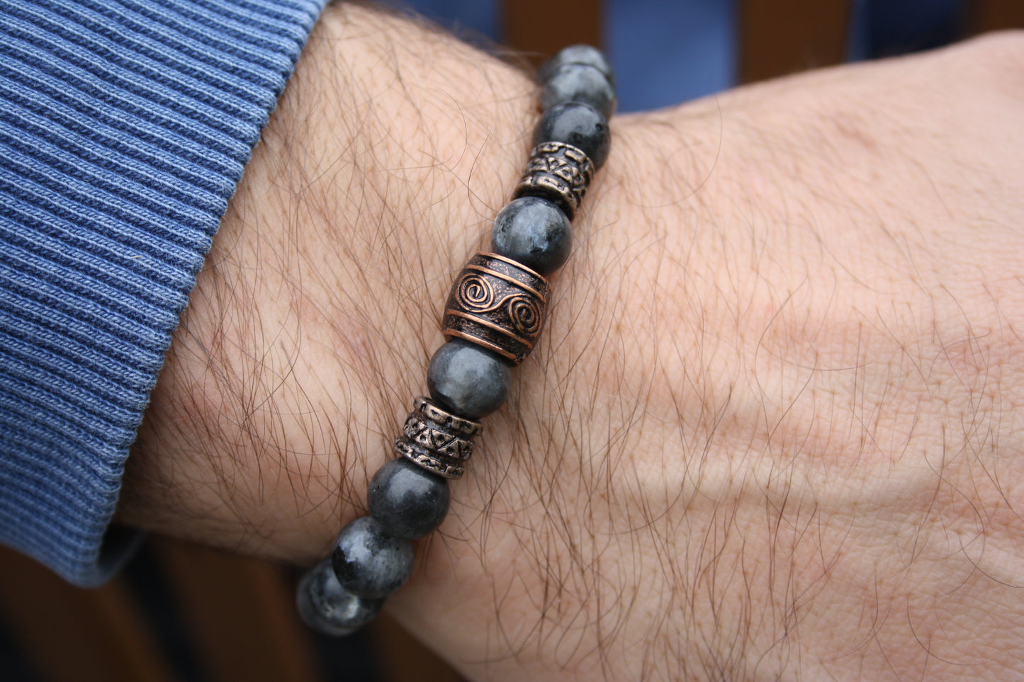 Nahle® 8mm Naturstein-Armband Larvikit Wikinger