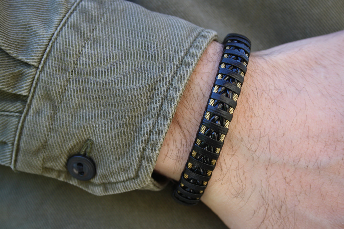 Lederarmband Schwarz Edelstahl