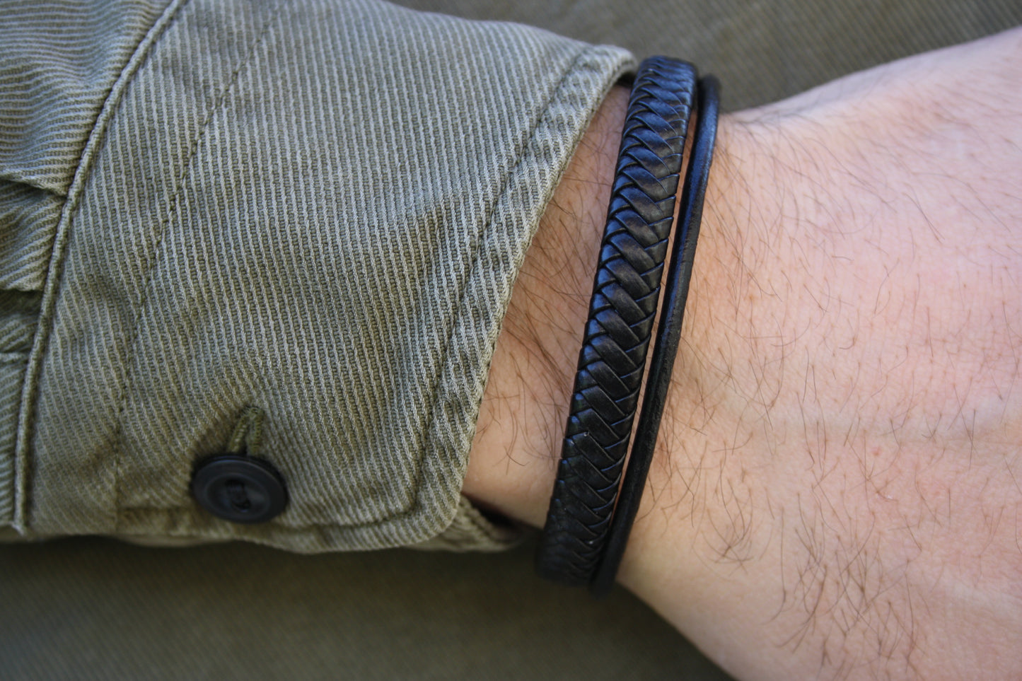 Lederarmband Schwarz geflochten