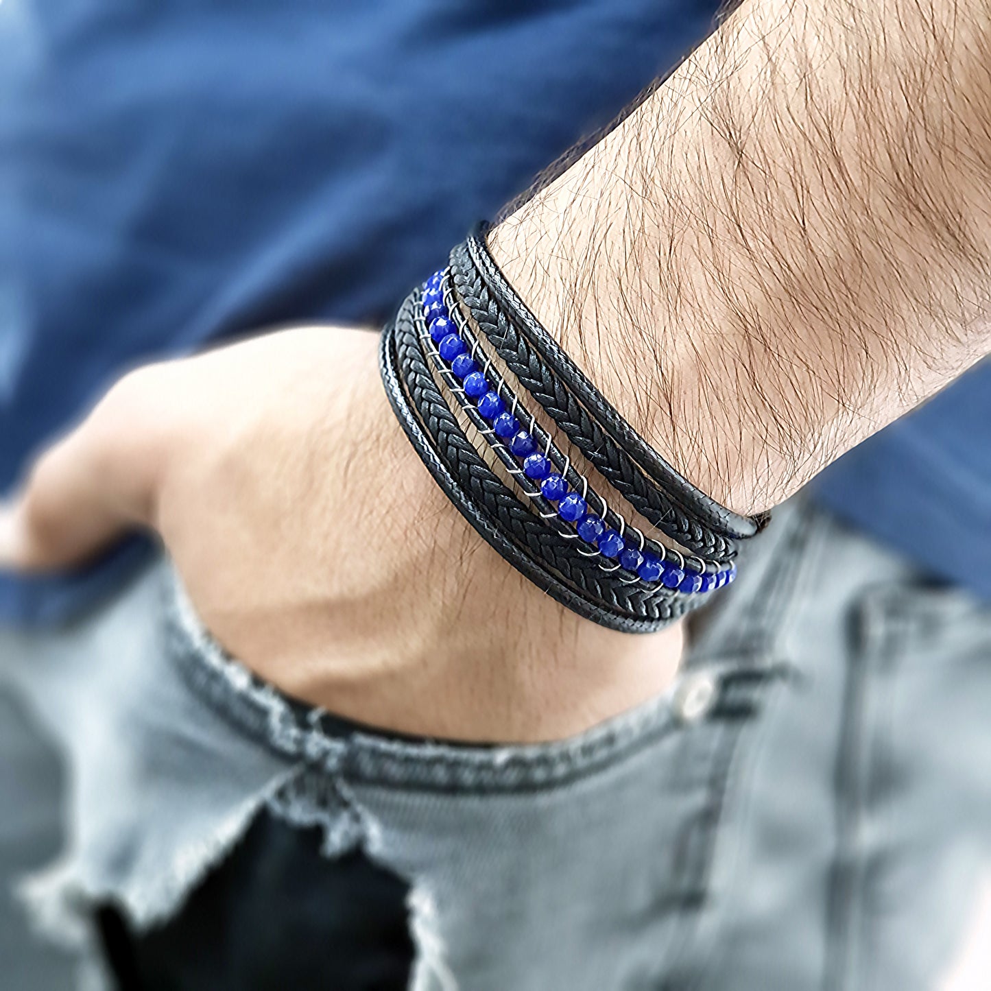 Lederarmband Naturstein