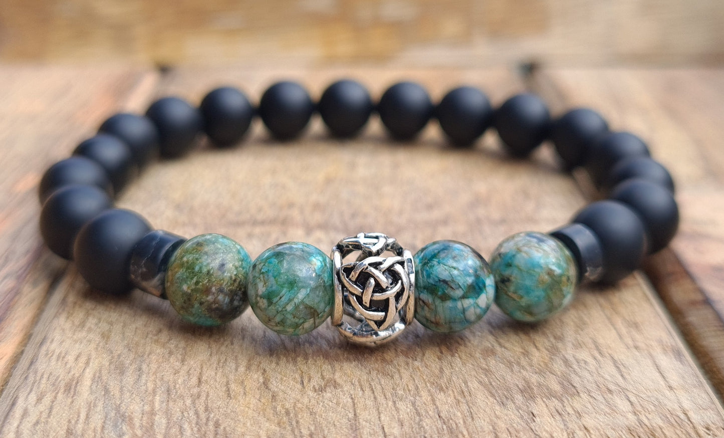 Nahle® 8mm Naturstein-Armband Keltischer Knoten 925 Silber
