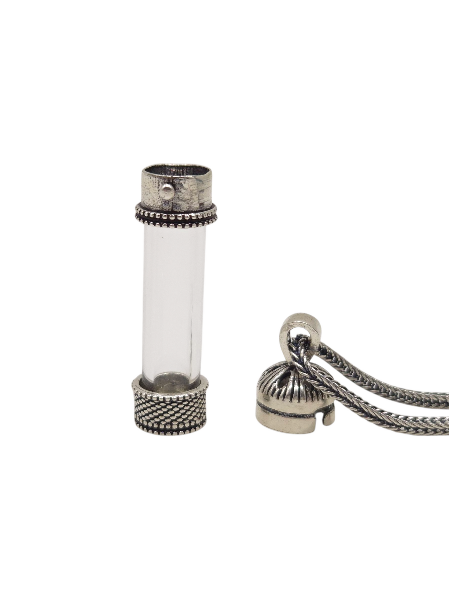 Silber Fuchsschwanzkette 925 Glas Fläschchen Anhänger
