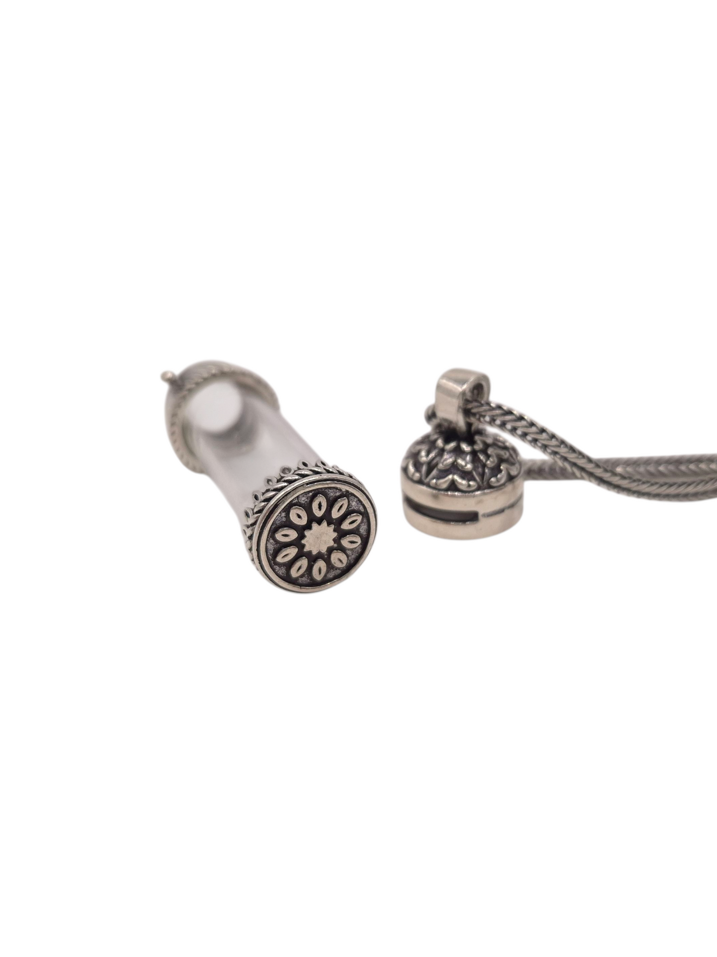 Silber Fuchsschwanzkette 925 Glas Fläschchen Anhänger