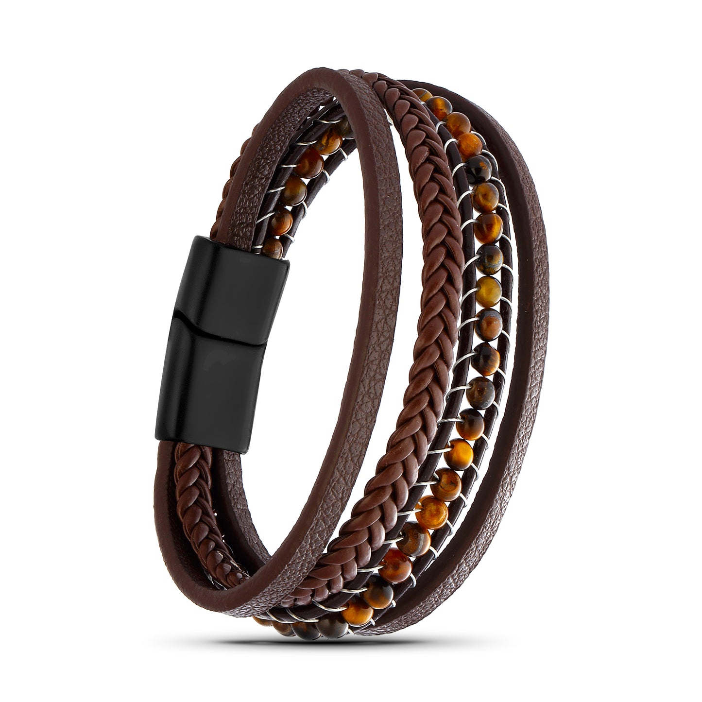 Lederarmband braun Tigerauge geflochten