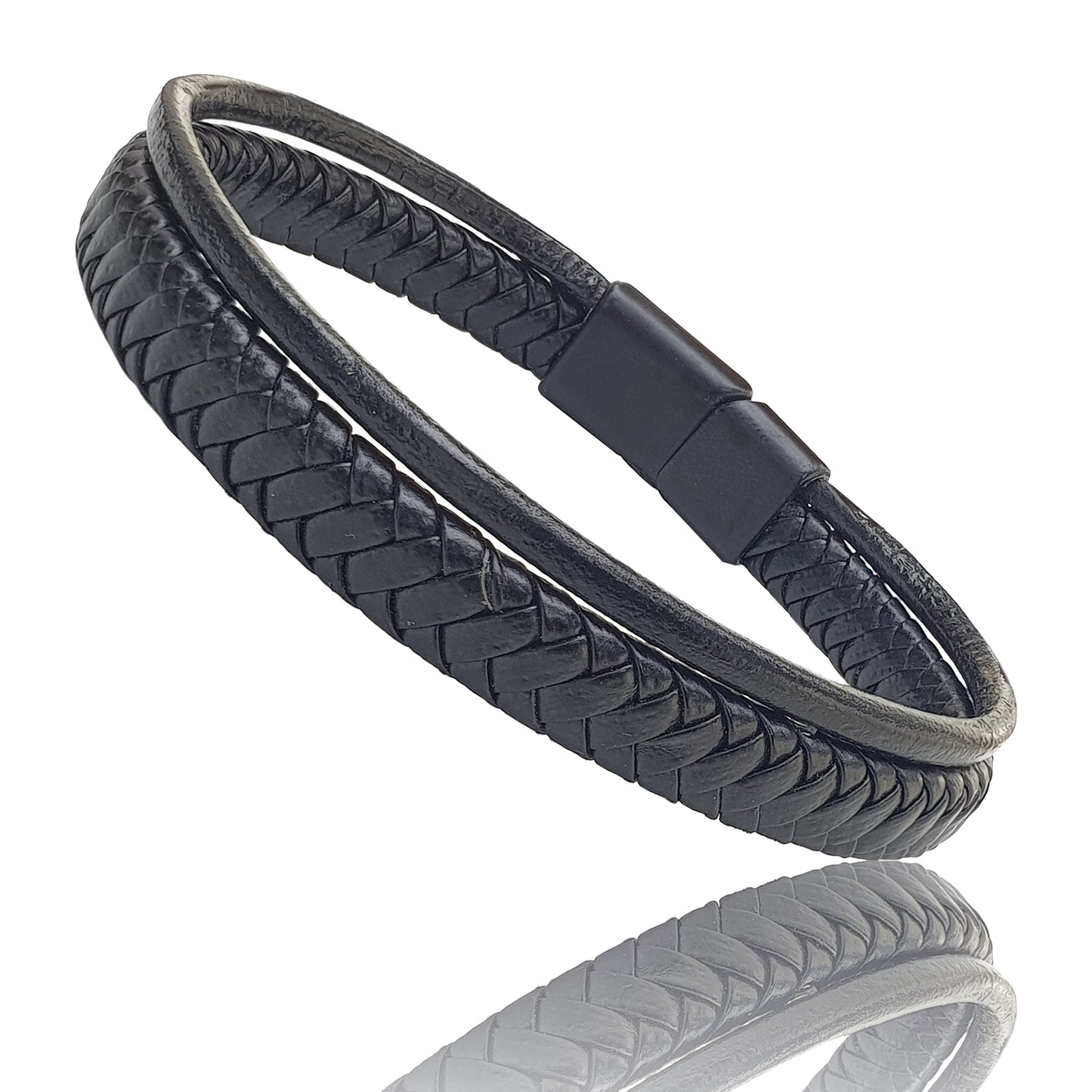 Lederarmband Schwarz geflochten