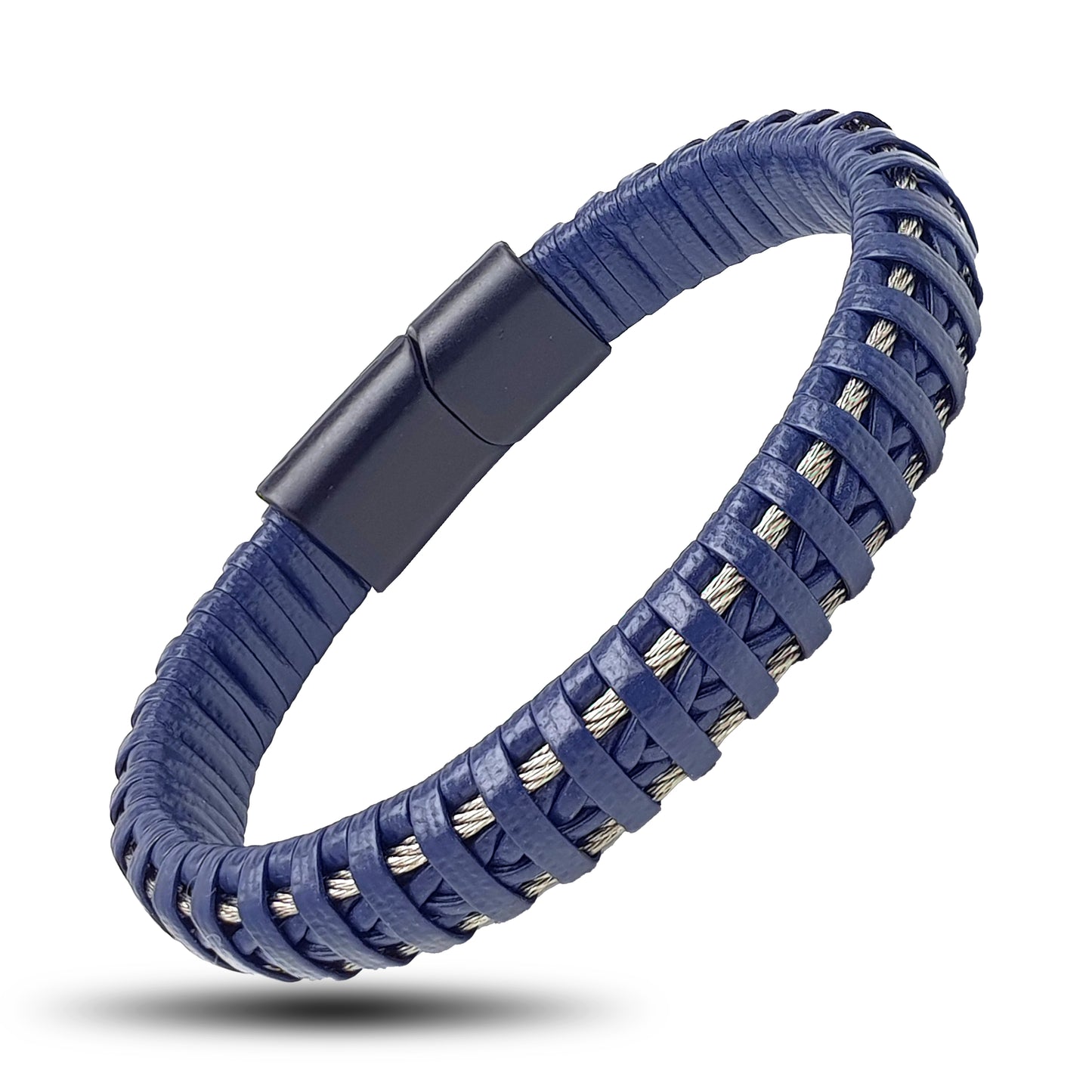 Lederarmband Blau Edelstahl