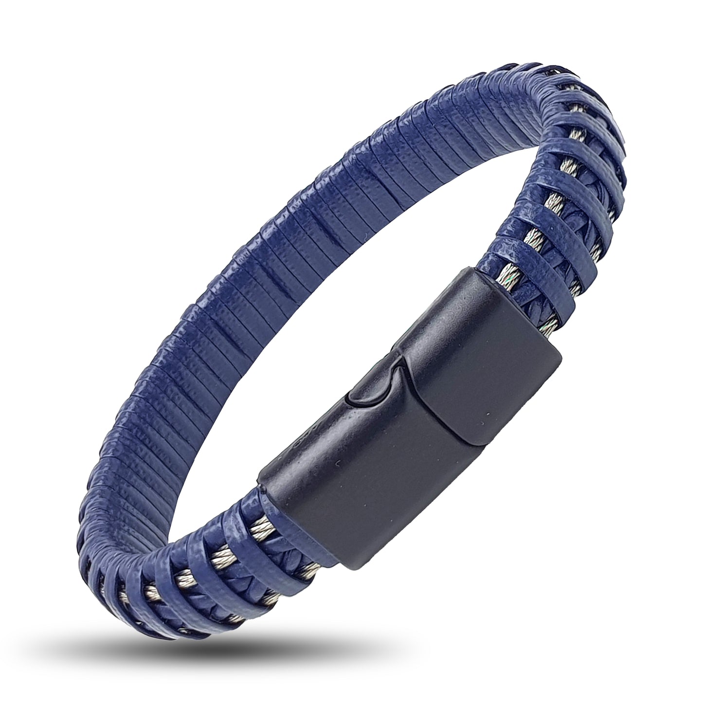 Lederarmband Blau Edelstahl
